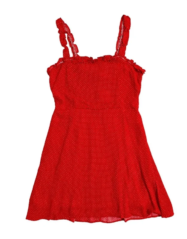 Women's Polka Dot Strappy Ruffles A Line Mini Dress In Red