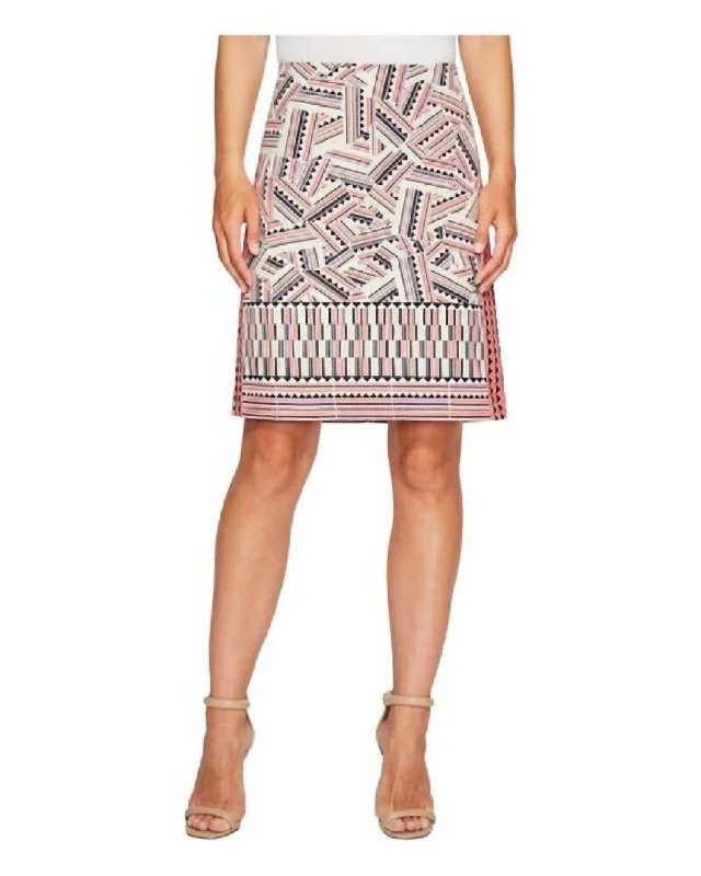 Woven Geometric Print Pencil Skirt In Multicolor