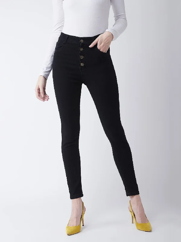 24/7 comfort Women's Black Skinny Fit High Rise Clean Look Regular Length Stretchable Denim Jeans