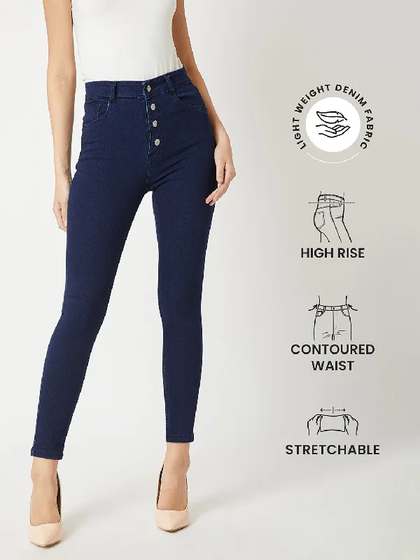 24/7 comfort Women's Navy Blue Skinny Fit High Rise Regular Length Clean Look Stretchable Denim Jeans