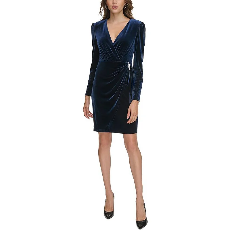 Womens Velvet Mini Wrap Dress