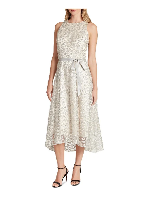 Womens Embroidered Midi Cocktail and Party Dress