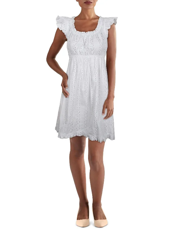 Womens Eyelet Mini Fit & Flare Dress