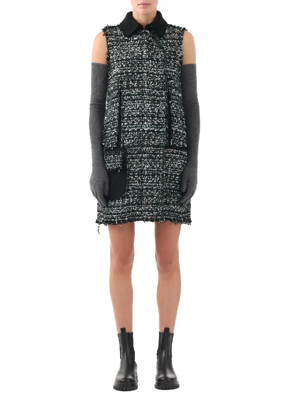 Collared Tweed Mini Shift Dress In Hunter G