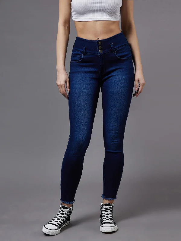 24/7 comfort Women's Navy Blue Skinny High Rise Clean Look Regular Stretchable Denim Jeans