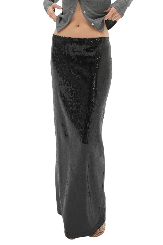 Elettra Sequin Column Skirt In Black