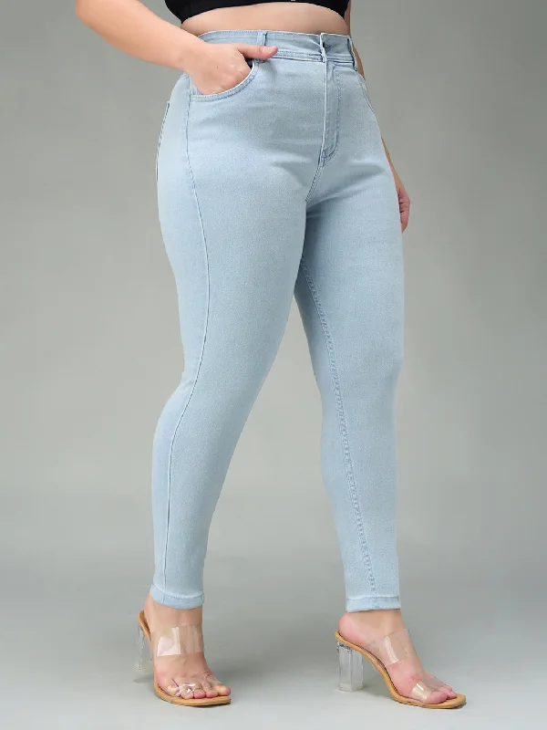 24/7 comfort Women's Light Blue Skinny High Rise Distressed Regular Length Ice Wash Denim Jeans