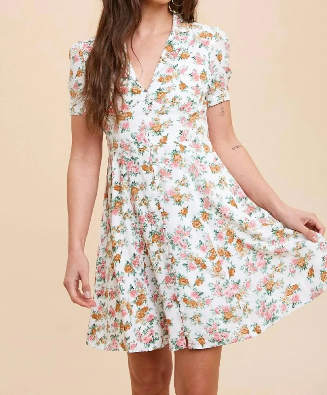 Calli Floral Pattern Mini Dress In White