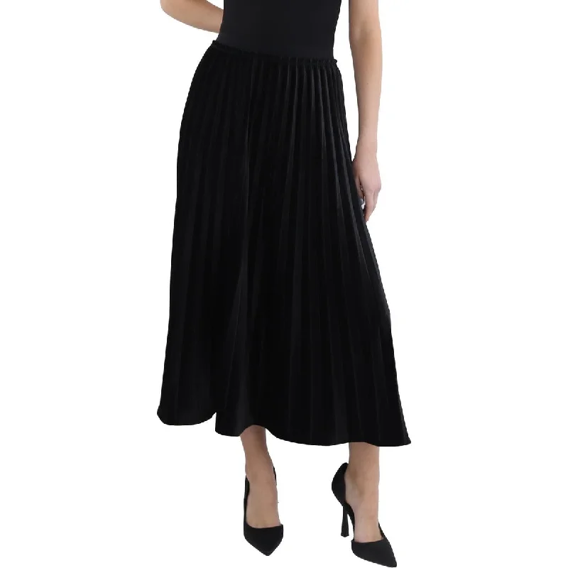 Womens Velvet Midi Pleated Skirt