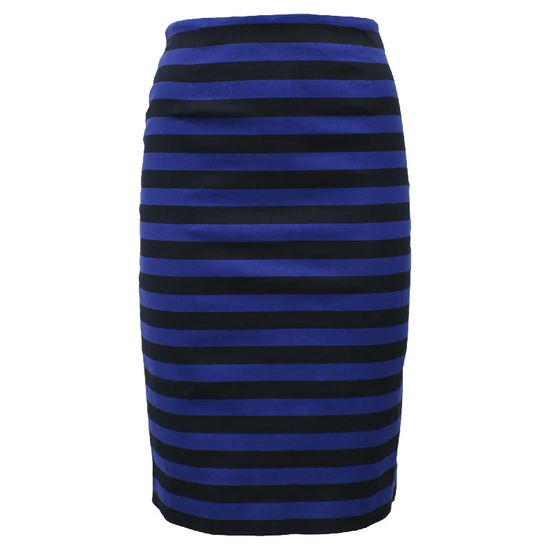 Prada Striped Midi Fitted Skirt in Black and Blue Cotton