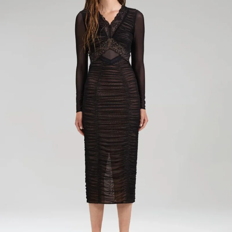 Mesh Midi Dress in Black