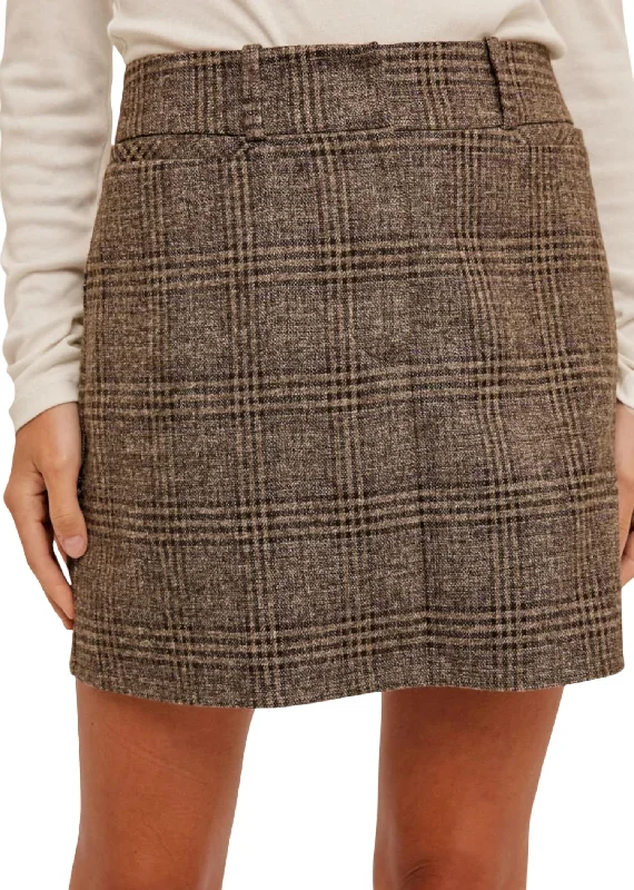 Plaid Mini Skirt In Brown