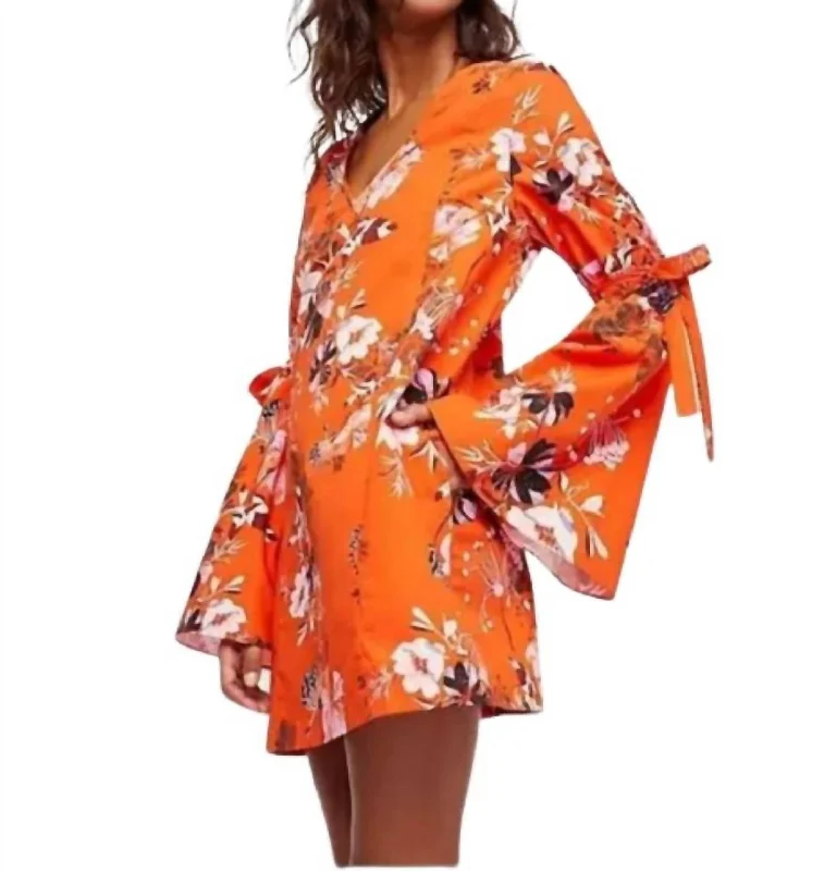 Lover Of Mine Mini Kimono Dress In Orange,cream