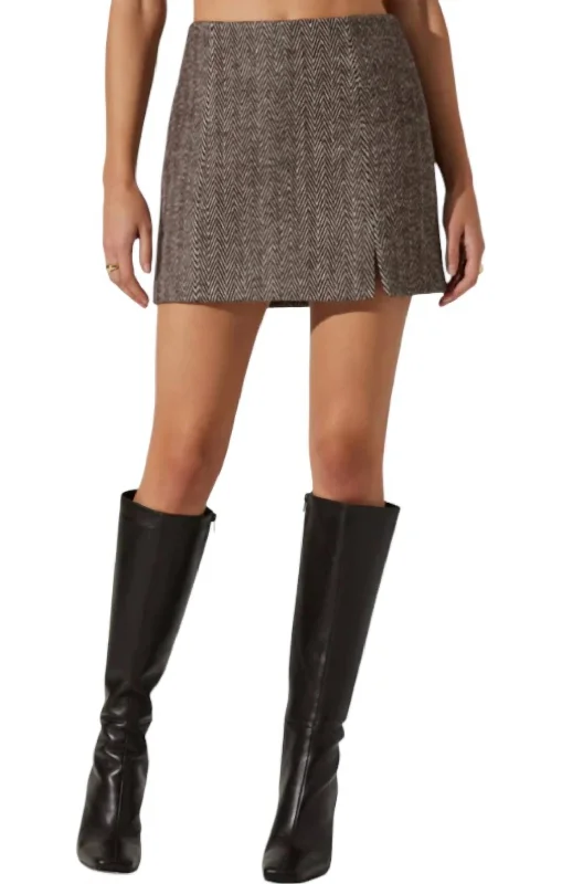 Covina Skirt In Brown Herringbone