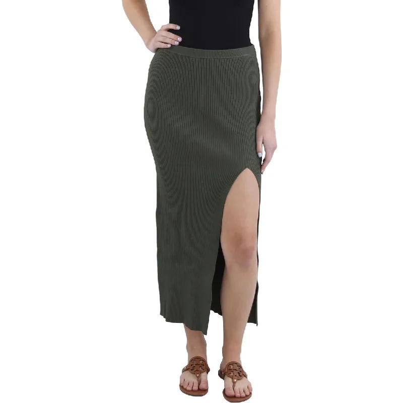 Womens Knit Ribbed Midi Skirt