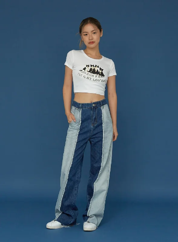 Two Colour Wide Denim Pants CG03