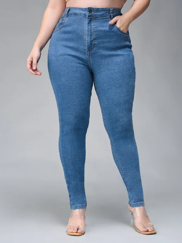 24/7 comfort Women's Blue Solid Skinny High Rise Cropped Fringe Detailing Solid Stretchable Denim Jeans