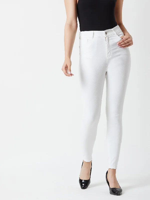 24/7 comfort Women's White Skinny Fit High Rise Clean Look Regular Length Bleached Denim Jeans