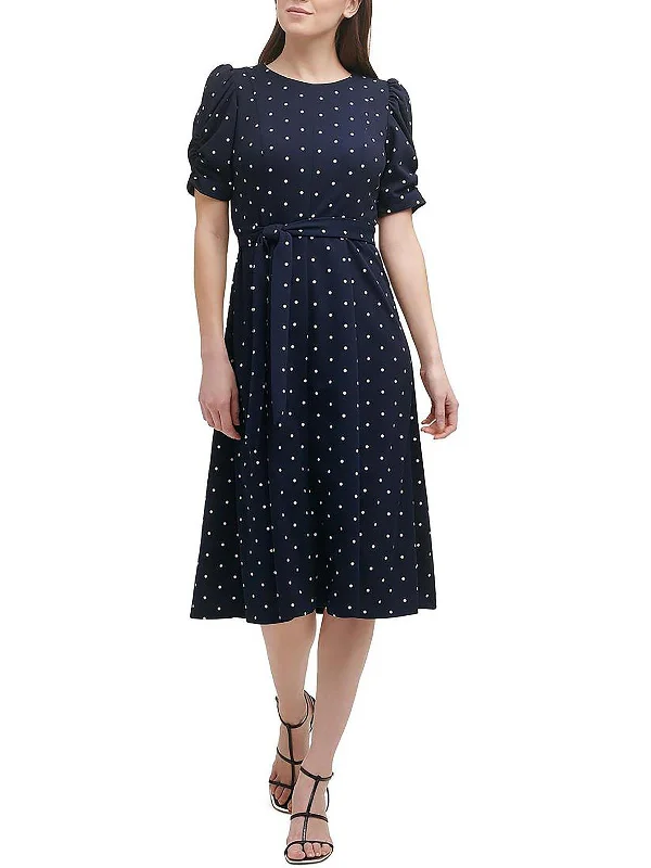 Womens Knit Polka Dot Midi Dress