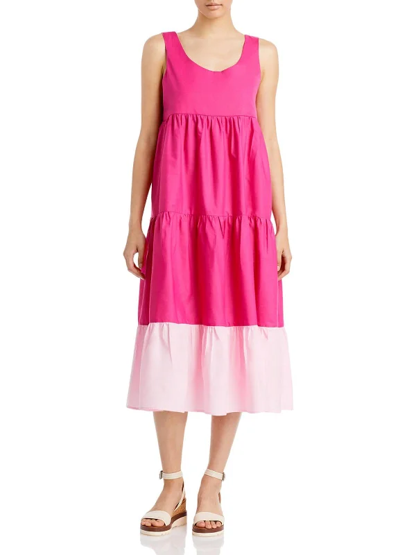 Womens Colorblock Sleeveless Midi Dress