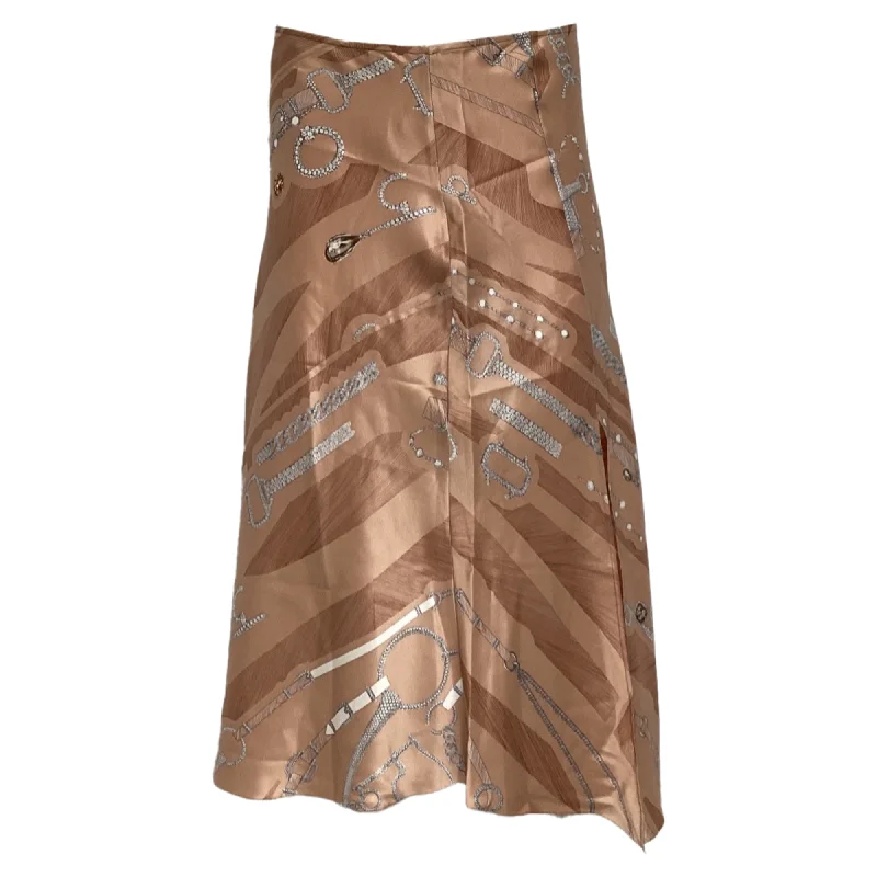 Hermès Printed Midi Skirt in Beige Silk