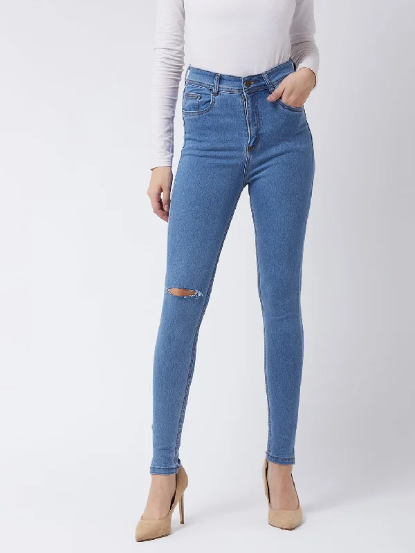 24/7 comfort Women's Blue Skinny High-Rise Distressed Regular Denim Jeans