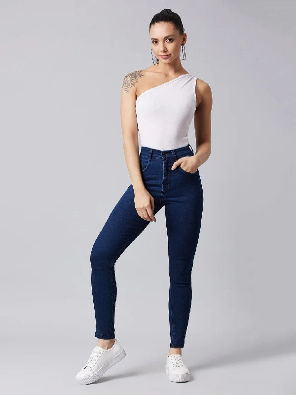 24/7 comfort Women's Navy Blue Skinny High Rise Clean Look Regular Stretchable Denim Jeans