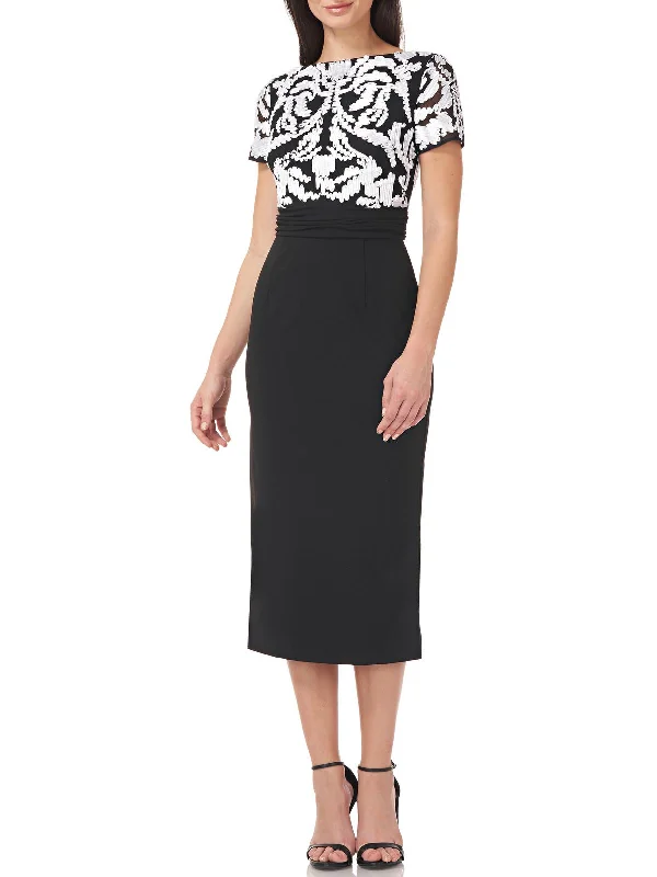 Womens Crepe Midi Cocktail and Party Dress