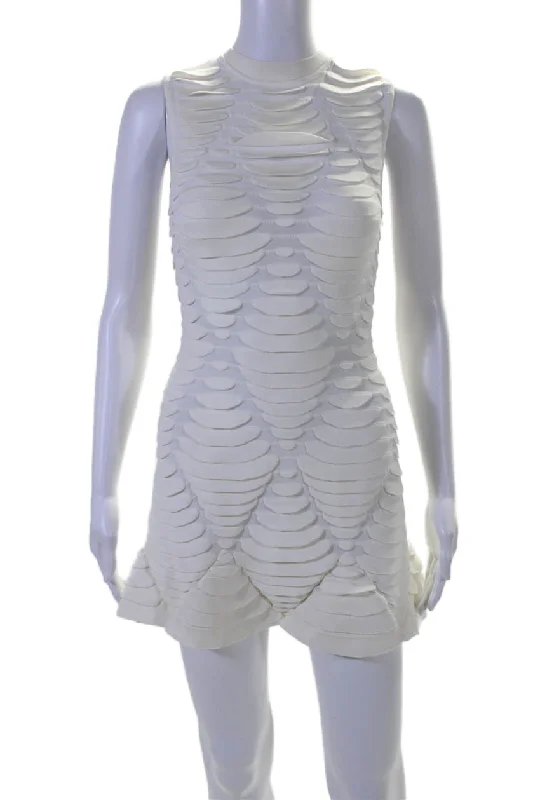 Alaia Womens Sleeveless Three Dimensional Python Mini Dress White