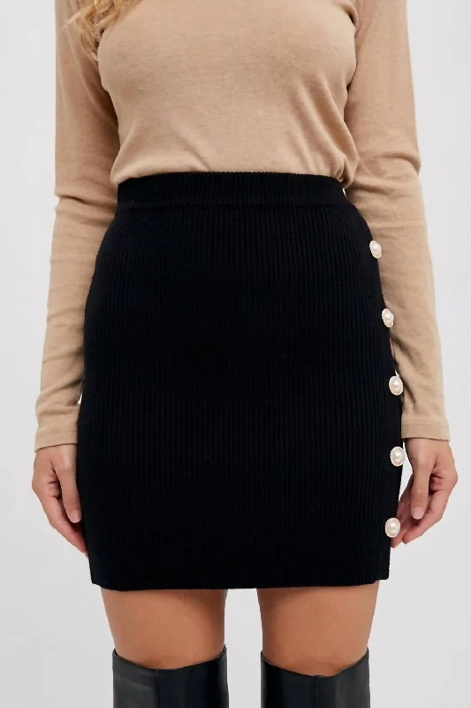 Pearl Buttoned Sweater Mini Skirt In Black