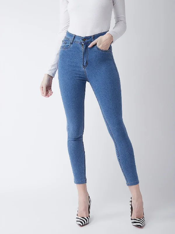 24/7 comfort Women's Blue Skinny High-Rise Cropped Denim Jeans