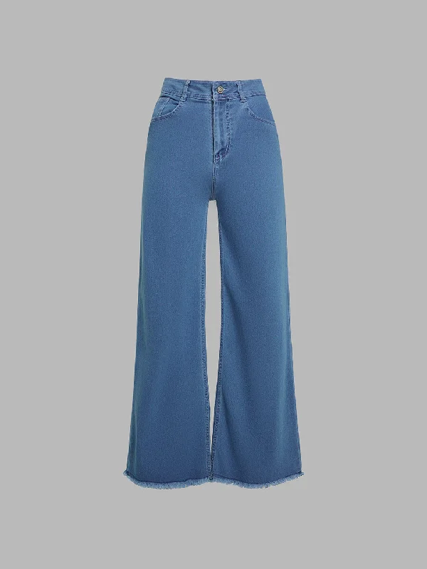 24/7 comfort Women's Blue Wide-Leg High-Rise Clean-Look Regular-Length Stretchable Denim Jeans