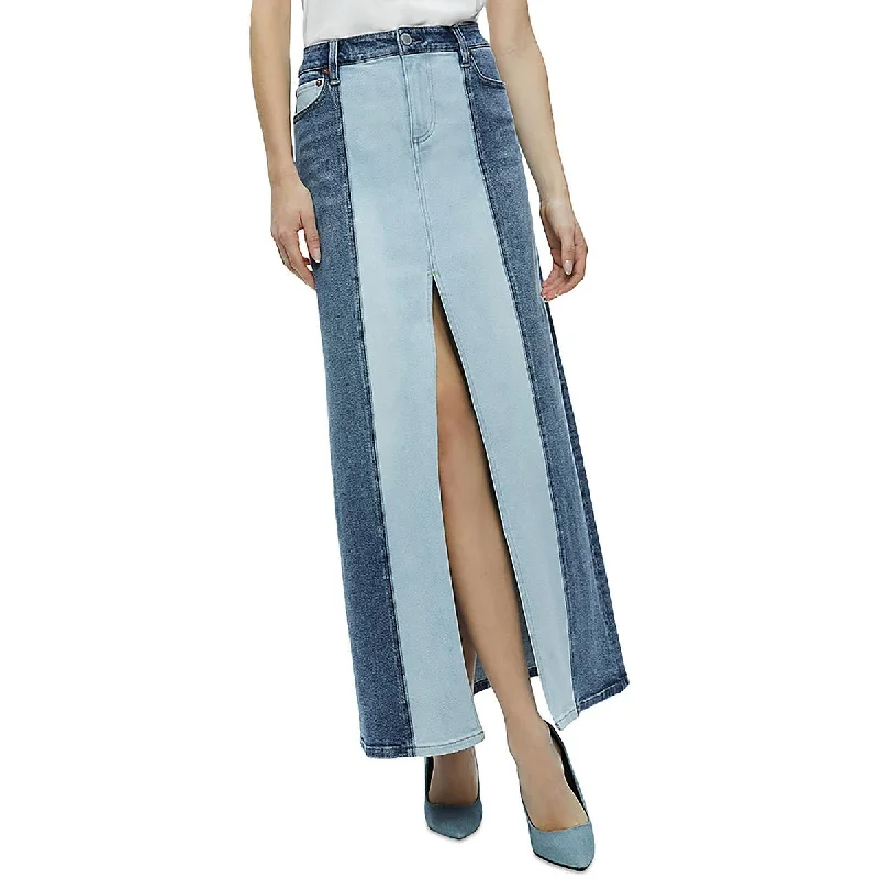 Womens Maxi Front Slit Denim Skirt