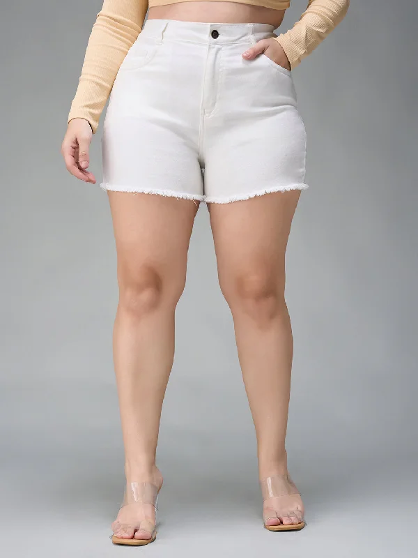 Women's White Regular High Rise Stretchable Denim Shorts