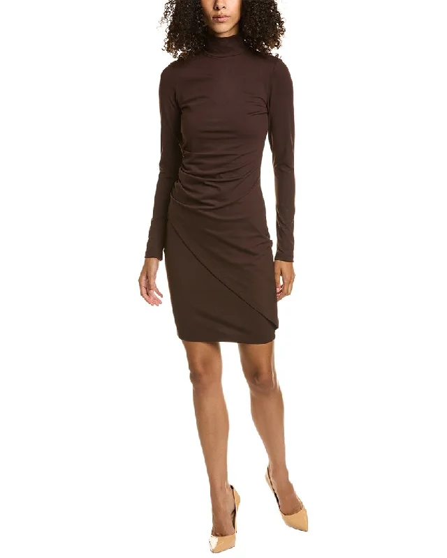 susana monaco Mock Neck Overlap Gathered Mini Dress