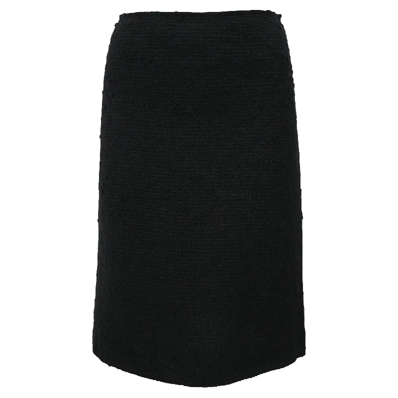 Prada Midi A-Line Skirt in Black Tweed Wool