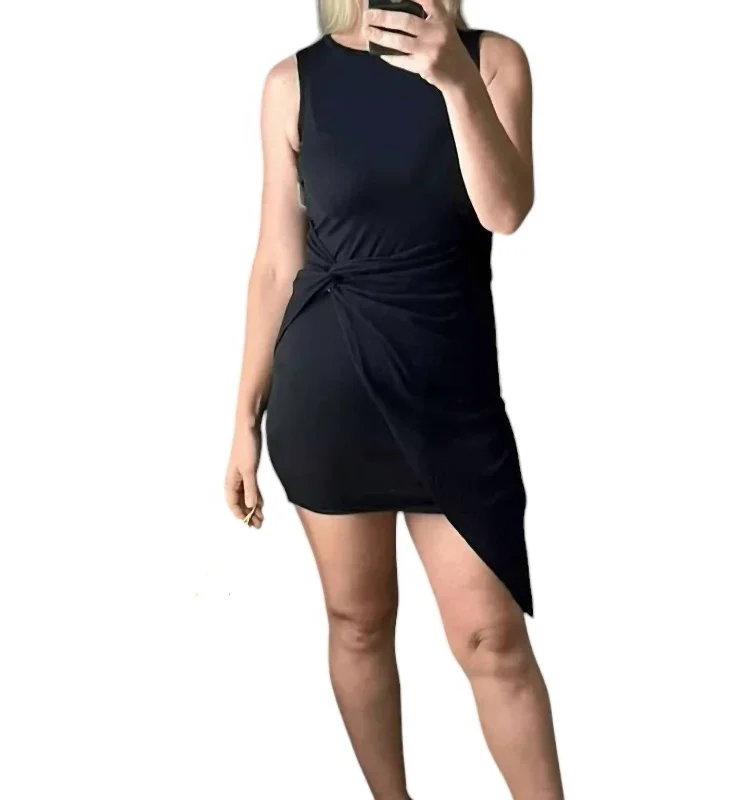 Asymmetric Hem Mini Dress In Black