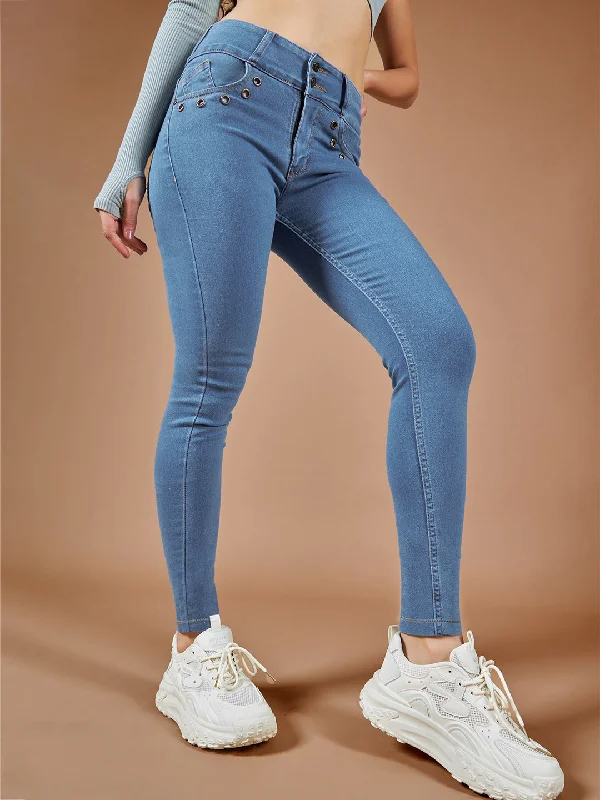 24/7 comfort Women's Blue Skinny Fit High Rise Regular Length Stretchable Denim Pants