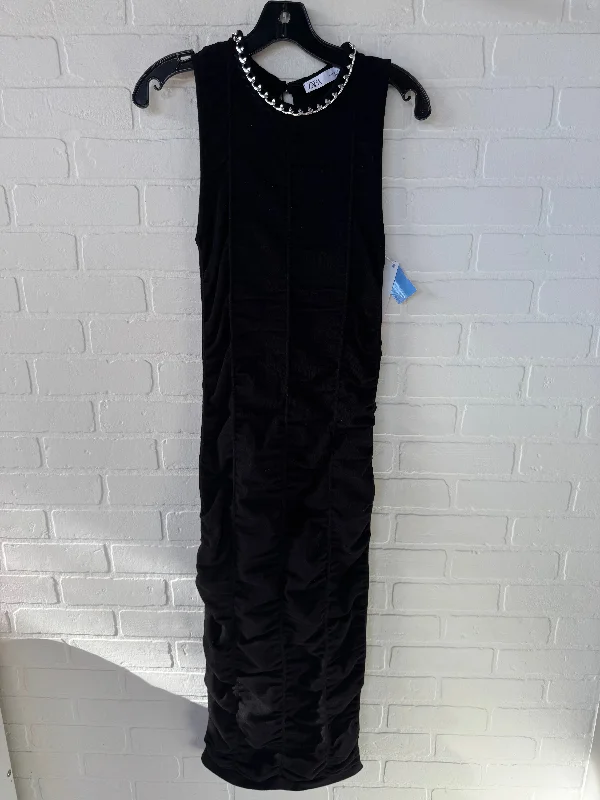 Dress Casual Midi By Zara In Black & Silver, Size: S