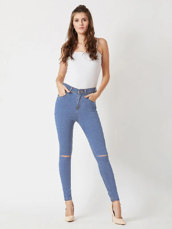 24/7 comfort Women's Blue Skinny Fit High Rise Mildly Distressed Regular Stretchable Denim Jeans