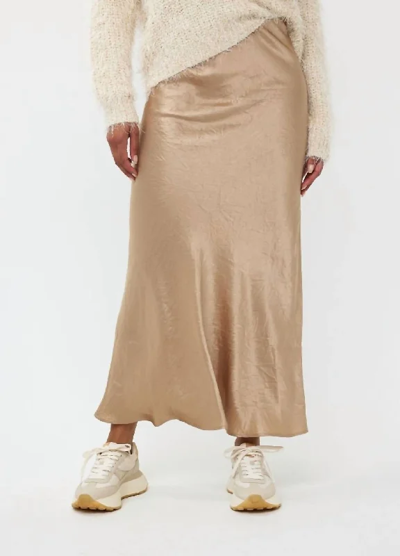 Crushed Satin Skirt In Light Sand