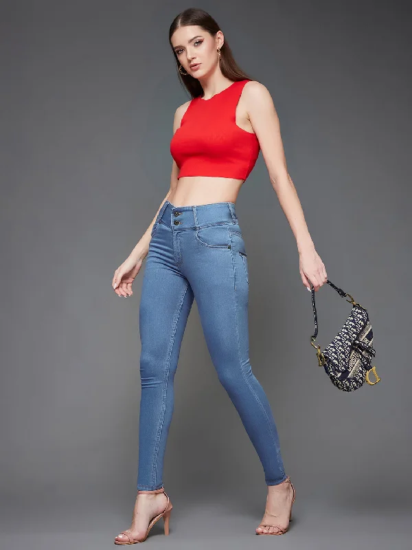 24/7 comfort Women's Blue Skinny Fit High Rise Clean Look Regular Length Ice Wash Stretchable High Waist Denim Jeans