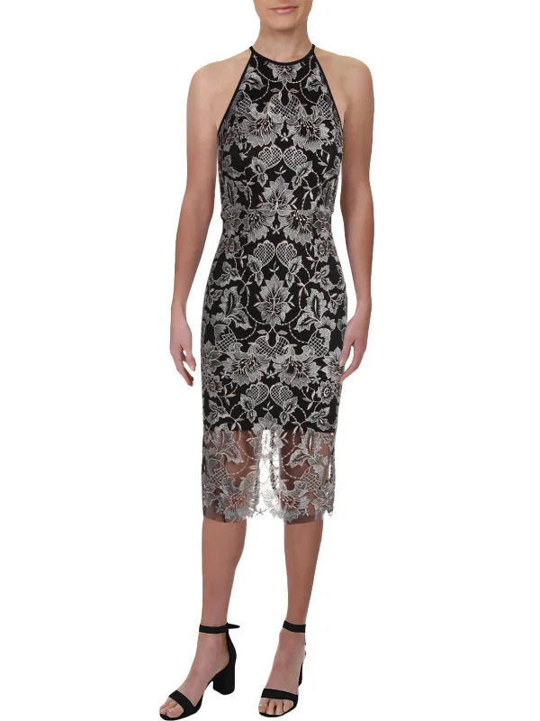 Womens Lace Midi Cocktail Dress