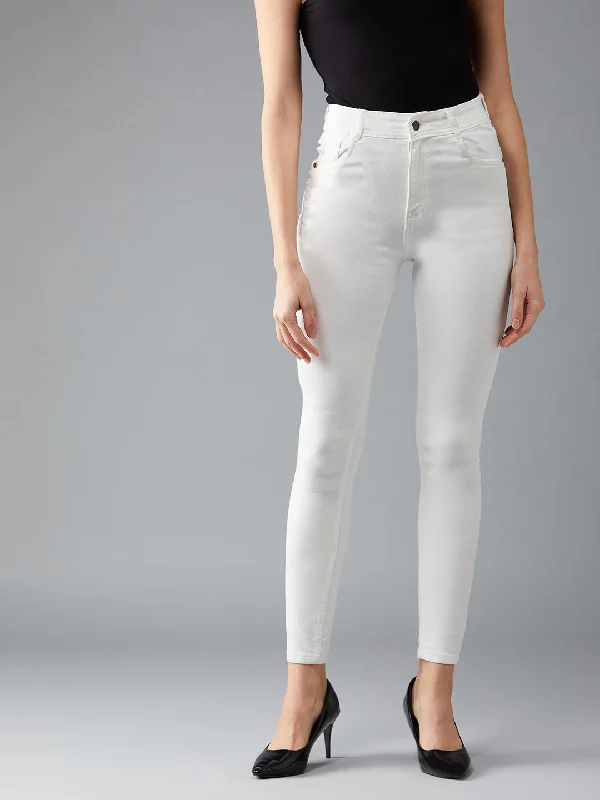 24/7 comfort Women's White Skinny High Rise Clean Look Bleached Regular Length Stretchable Denim Jeans