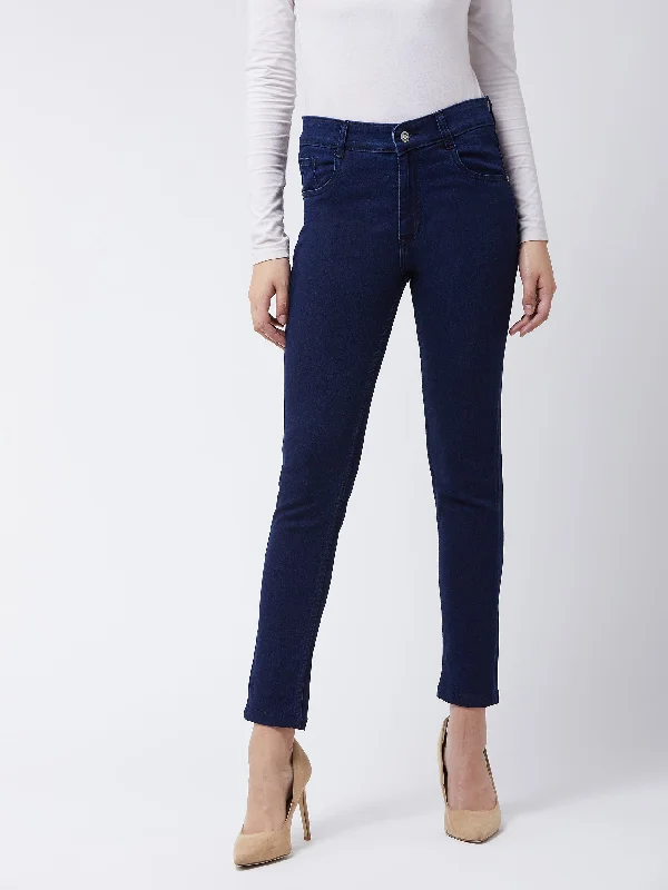 24/7 comfort Women's Navy Blue Skinny Fit Mid Rise Cropped Length Denim Stretchable Jeans