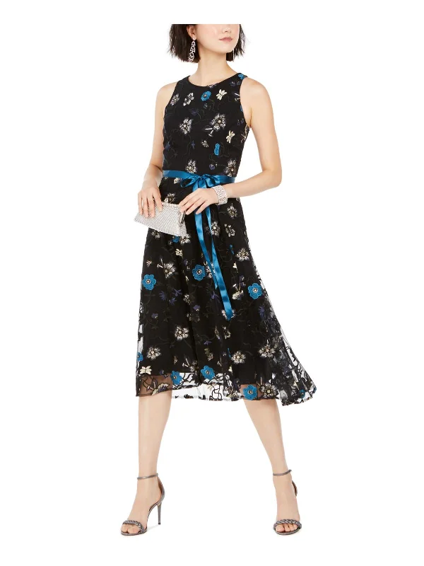 Womens Sequined Embroidered Midi Dress