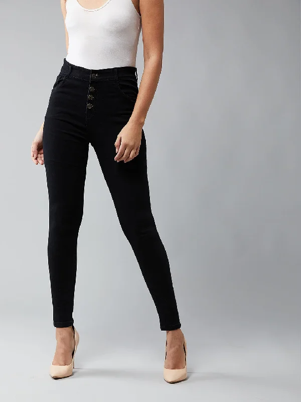 24/7 comfort Women's Black Skinny Fit High Rise Clean Look Regular Length Stretchable Denim Jeans