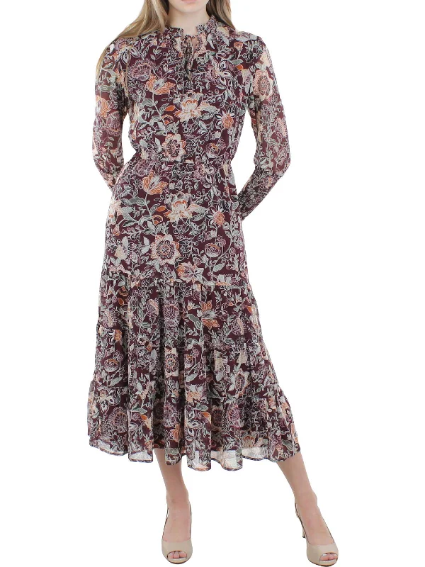 Womens Floral Smocked Midi Dress