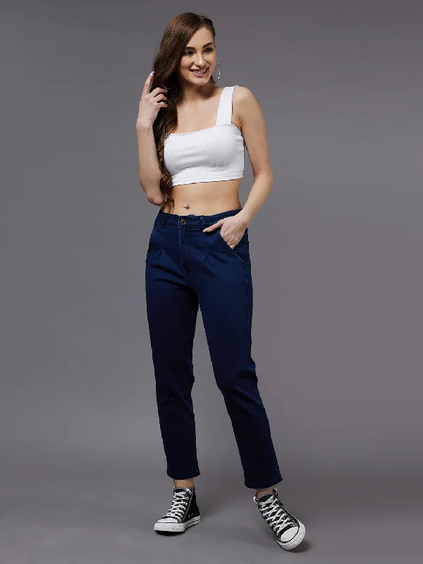 24/7 comfort Women's Navy Blue Tapered Fit High Rise Stretchable Denim Jeans