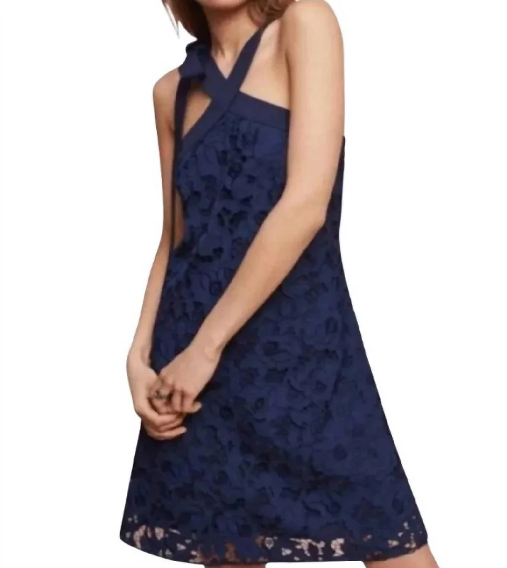 Floral Lace Mini Dress In Navy Blue